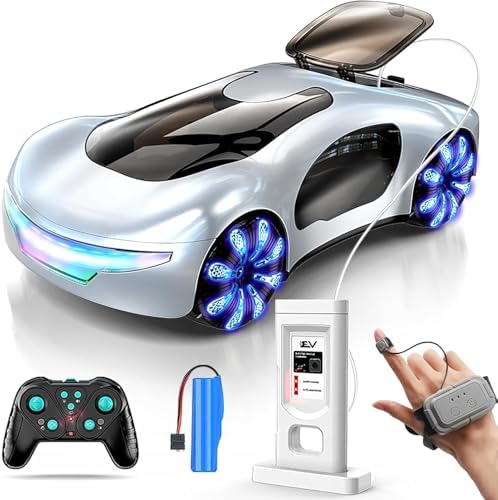 TOYS LAND Futuristic Remote Control Car Toy, Gesture Sensing RC Stunt Car with 360° Rotation, Mist Spray, LED Light & Sound, 2.4GHz Dual Control Drift RC Cars with Charging Dock for Kids Boys Girls 8+|B0GMYJY2D9
