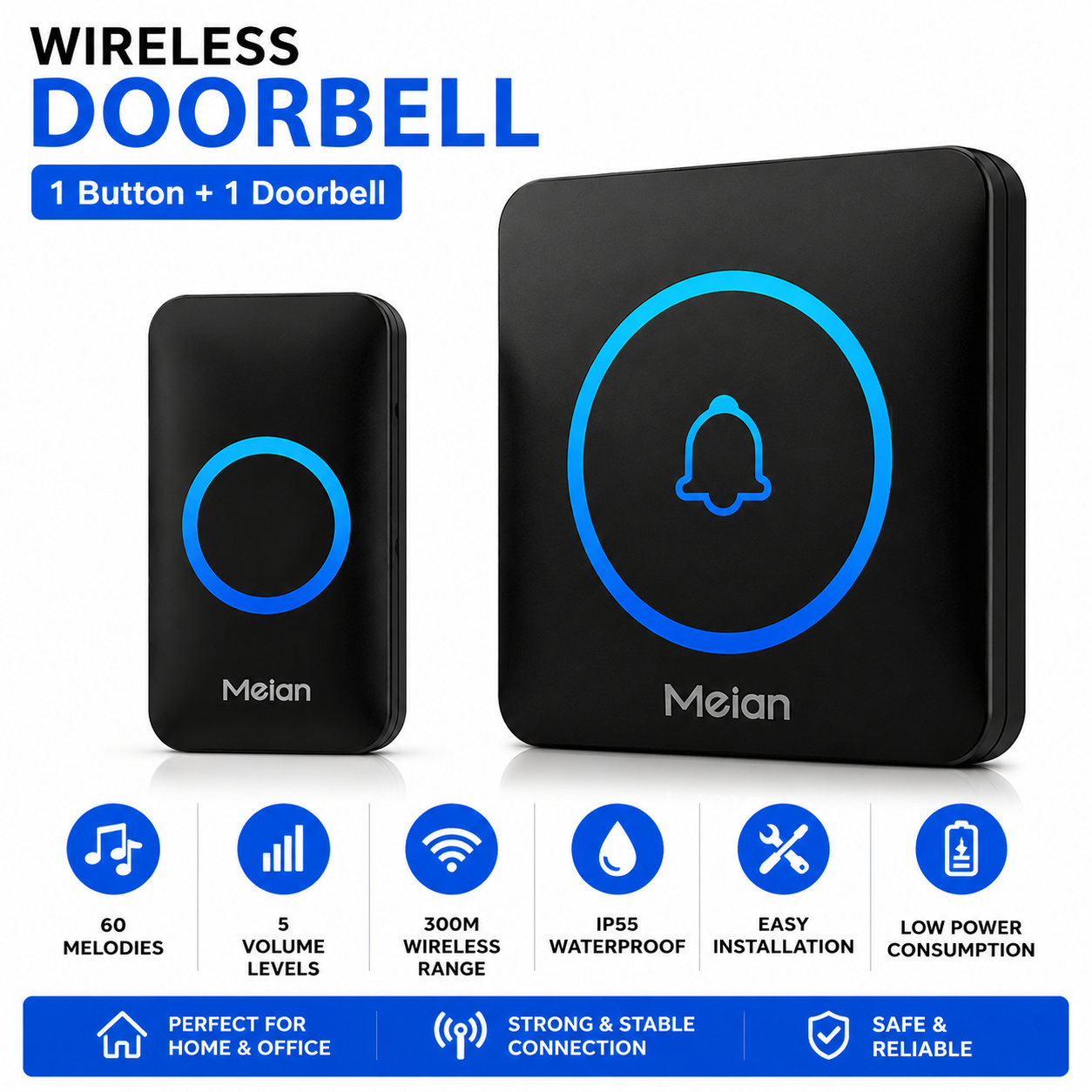 Wireless Doorbell Kit 1/2 Button Smart Waterproof