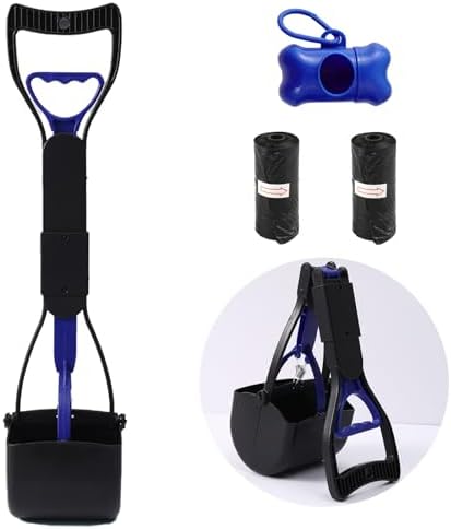Portable Dog Poop Scoop Set with Waste Bag Dispenser and Waste Bag, 45 cm Foldable Long Handle Dog Waste Gripper, Pooper Scooter for Large, Small Dogs (Blue)|B0D8L7WMJP