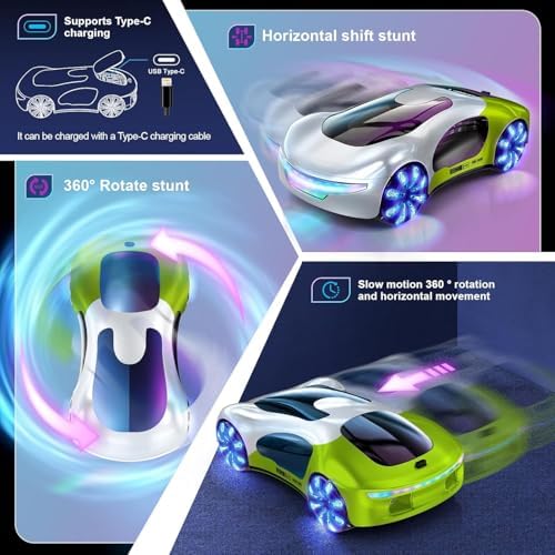 TOYS LAND Futuristic Remote Control Car Toy, Gesture Sensing RC Stunt Car with 360° Rotation, Mist Spray, LED Light & Sound, 2.4GHz Dual Control Drift RC Cars with Charging Dock for Kids Boys Girls 8+|B0GMYJY2D9