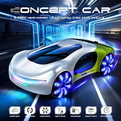 TOYS LAND Futuristic Remote Control Car Toy, Gesture Sensing RC Stunt Car with 360° Rotation, Mist Spray, LED Light & Sound, 2.4GHz Dual Control Drift RC Cars with Charging Dock for Kids Boys Girls 8+|B0GMYJY2D9