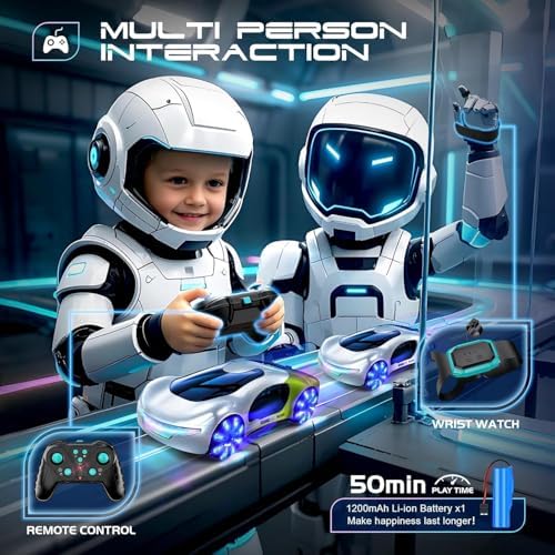 TOYS LAND Futuristic Remote Control Car Toy, Gesture Sensing RC Stunt Car with 360° Rotation, Mist Spray, LED Light & Sound, 2.4GHz Dual Control Drift RC Cars with Charging Dock for Kids Boys Girls 8+|B0GMYJY2D9