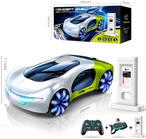 TOYS LAND Futuristic Remote Control Car Toy, Gesture Sensing RC Stunt Car with 360° Rotation, Mist Spray, LED Light & Sound, 2.4GHz Dual Control Drift RC Cars with Charging Dock for Kids Boys Girls 8+|B0GMYJY2D9