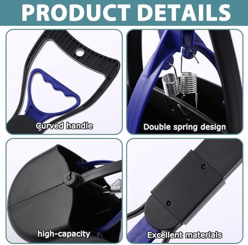 Portable Dog Poop Scoop Set with Waste Bag Dispenser and Waste Bag, 45 cm Foldable Long Handle Dog Waste Gripper, Pooper Scooter for Large, Small Dogs (Blue)|B0D8L7WMJP