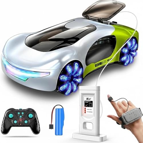 TOYS LAND Futuristic Remote Control Car Toy, Gesture Sensing RC Stunt Car with 360° Rotation, Mist Spray, LED Light & Sound, 2.4GHz Dual Control Drift RC Cars with Charging Dock for Kids Boys Girls 8+|B0GMYJY2D9