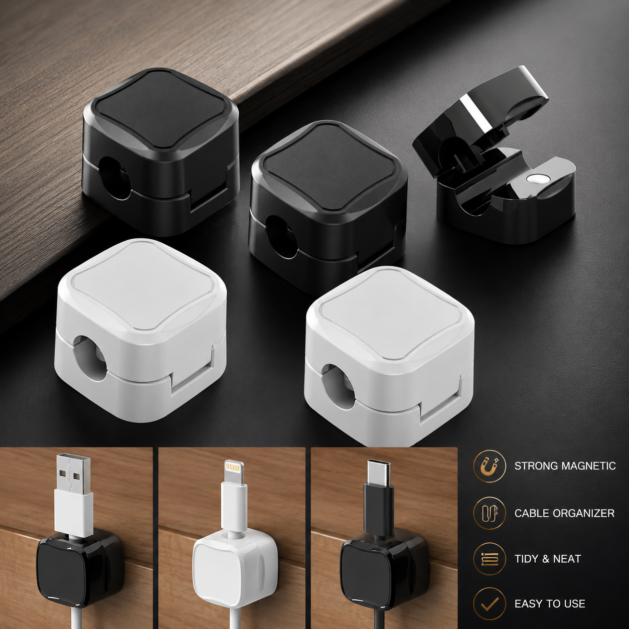 6PCS Magnetic Cable Organizer Clips Wire Holder S