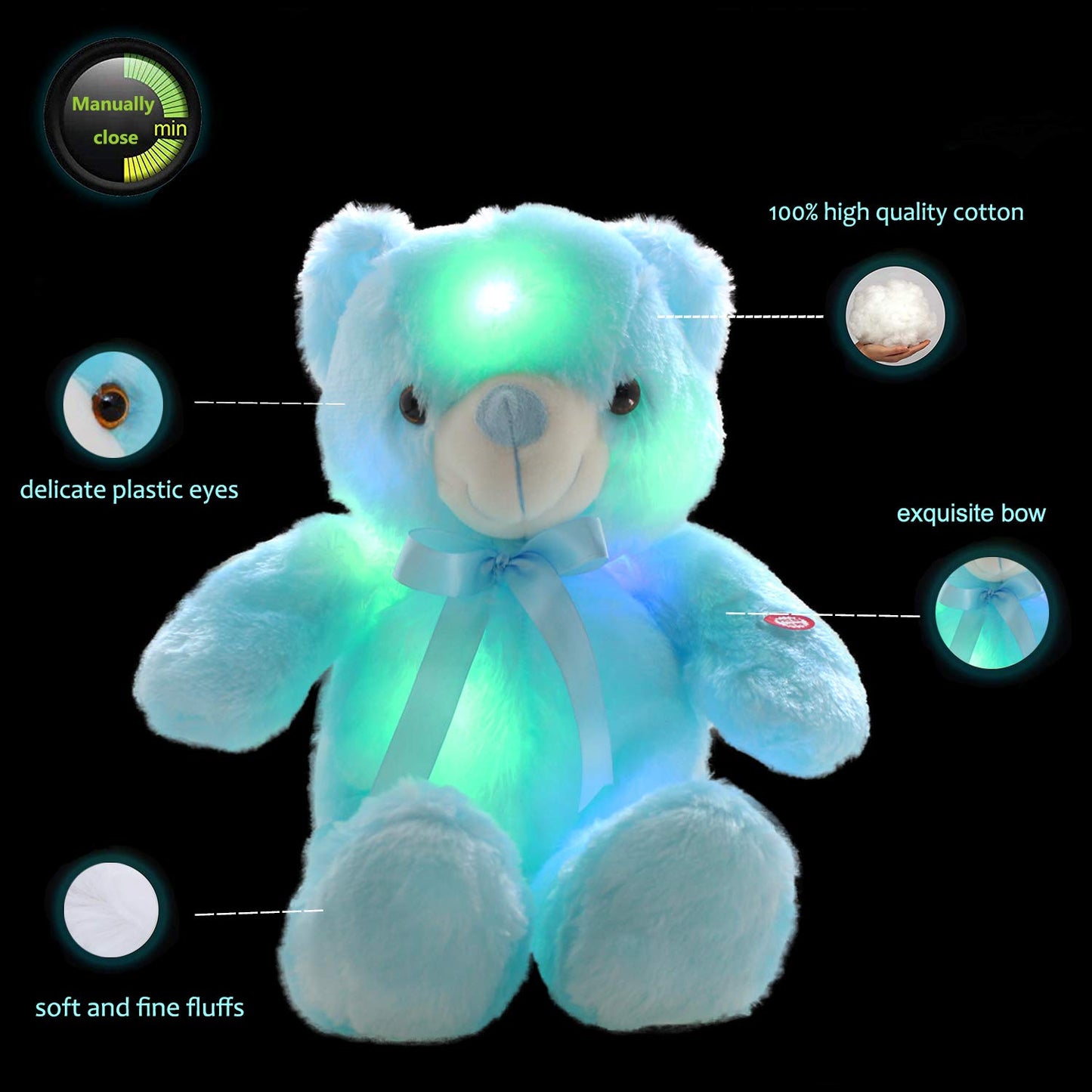 Light Up Teddy Bear Stuffed Animal 18" LED Glow Plush Toy with Night Light