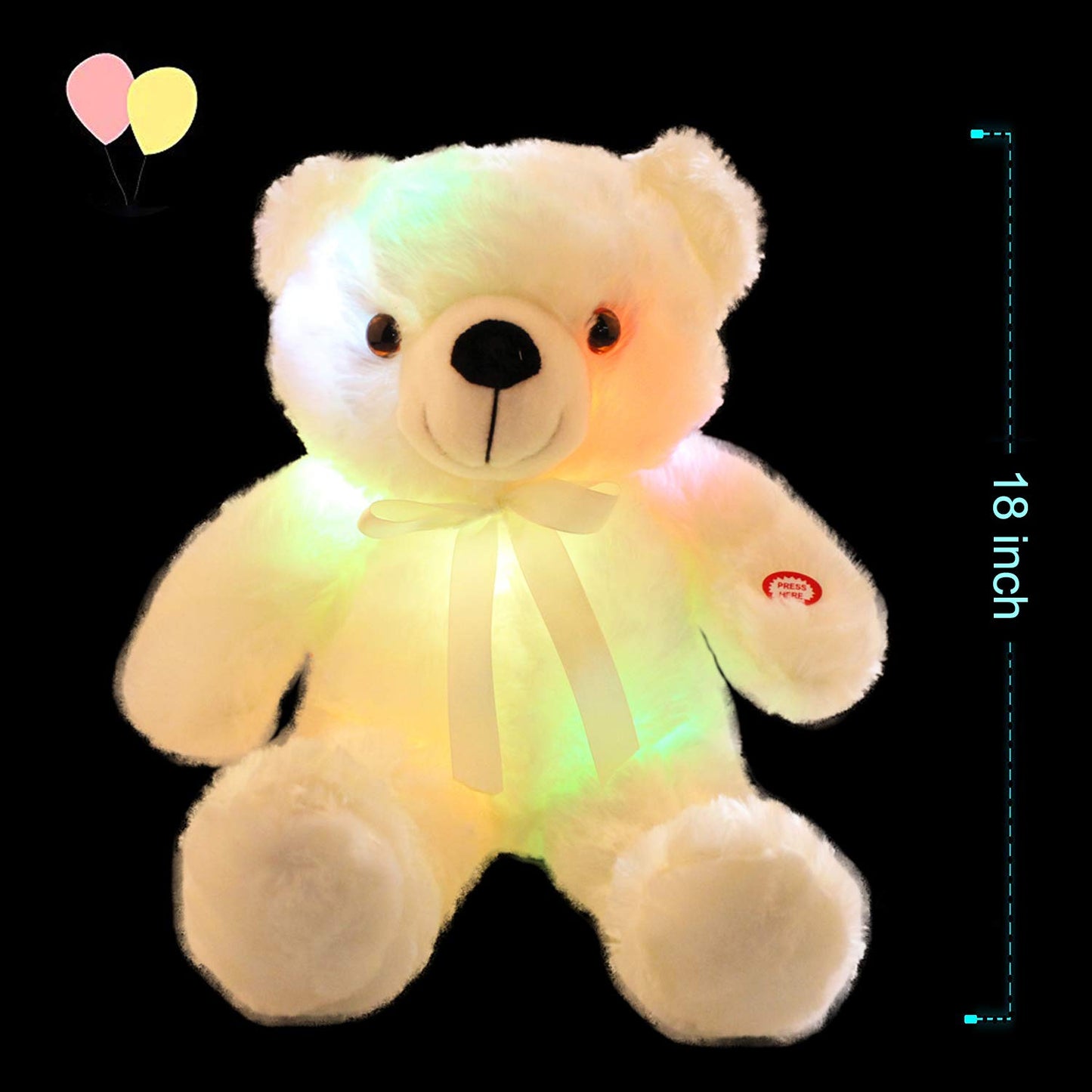 Light Up Teddy Bear Stuffed Animal 18" LED Glow Plush Toy with Night Light
