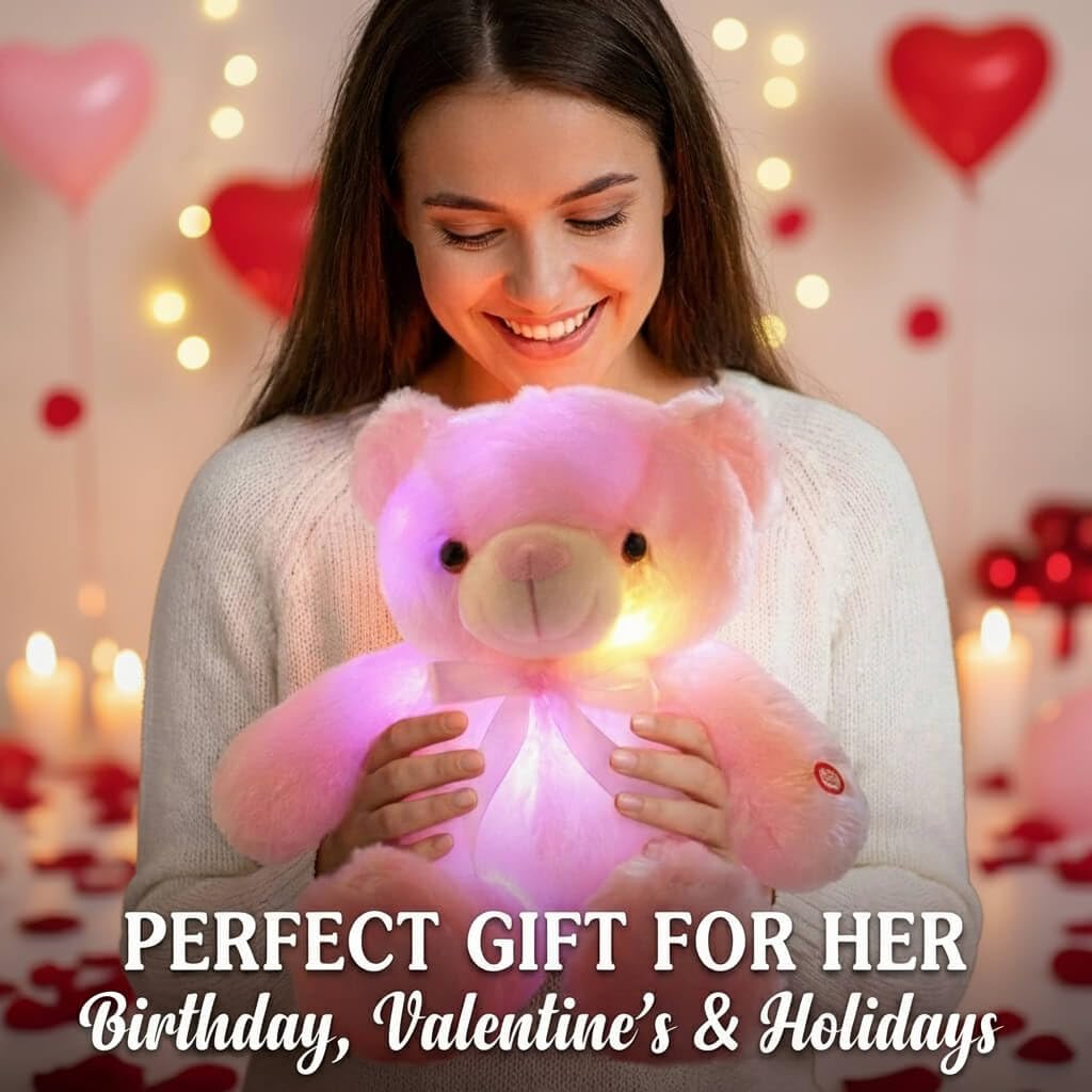 Light Up Teddy Bear Stuffed Animal 18" LED Glow Plush Toy with Night Light