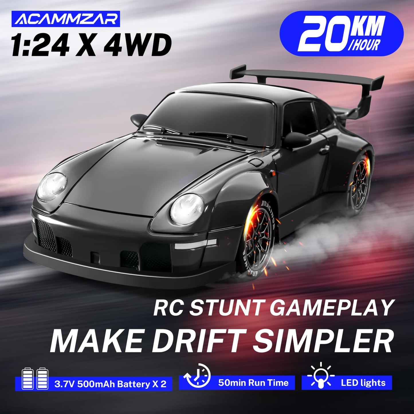 ACAMMZAR RC Drift Car, 1:24 Remote Control Car for Kids