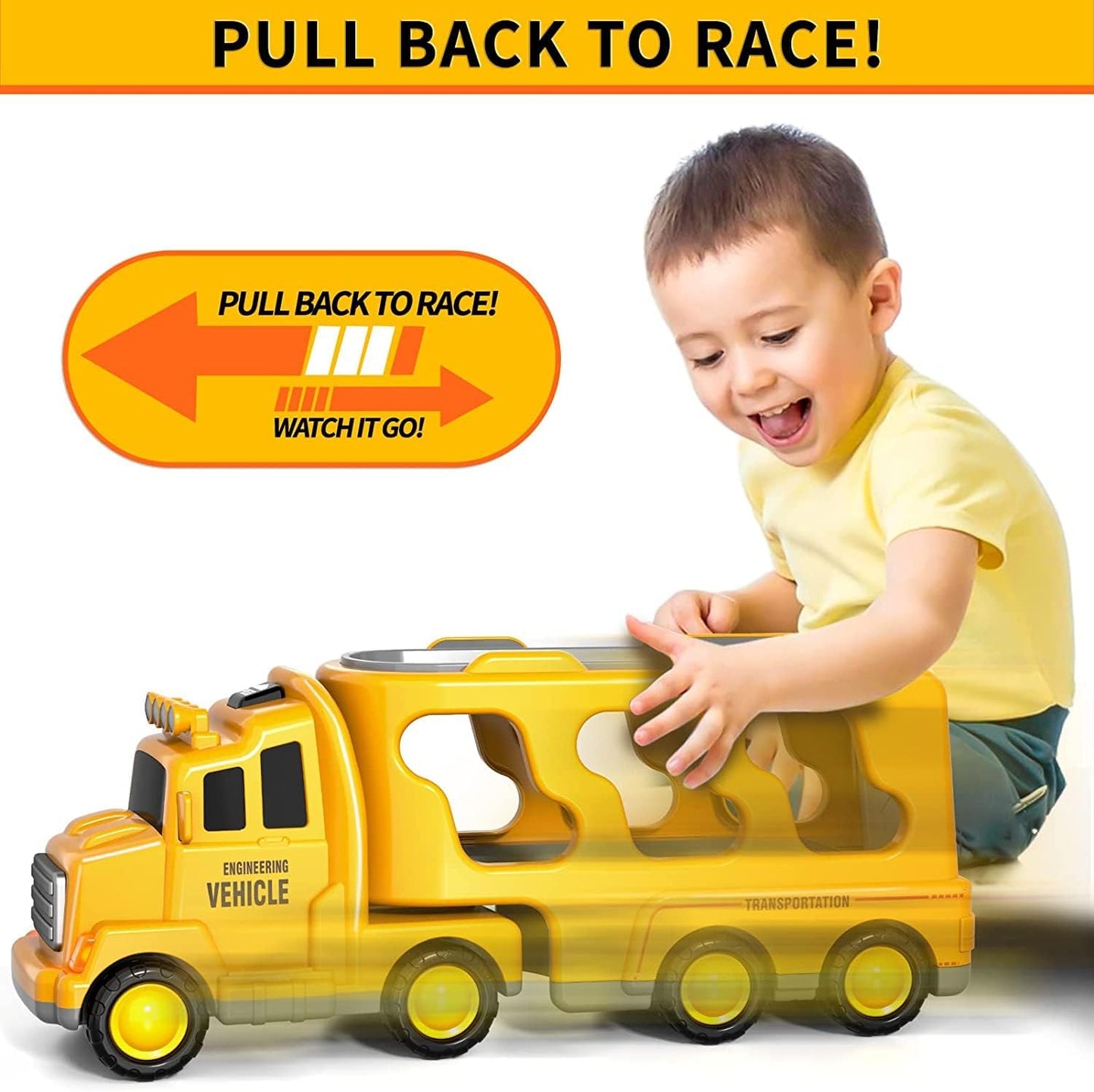 KukuFun Kids Construction Car Toy Truck for Toddlers Boys Girls 1 2 3 4 5 6 Years Old, 5 in 1 Toddler Trucks Toys for Boys Age 1-3 3-5, Boy Toys Christmas Birthday Gift Car Sets with Light Sound