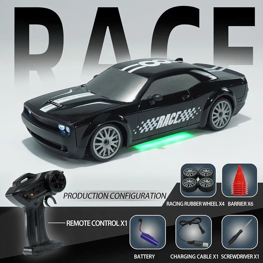 1:20 RC Drift Car, 2.4GHz High Speed 20KM/H Racing Car Vehicle, 4WD Drifting Tires Racing Sport Toy Cars with LED Lights, Electric Toy Car Vehicle Gifts for Teens Teens