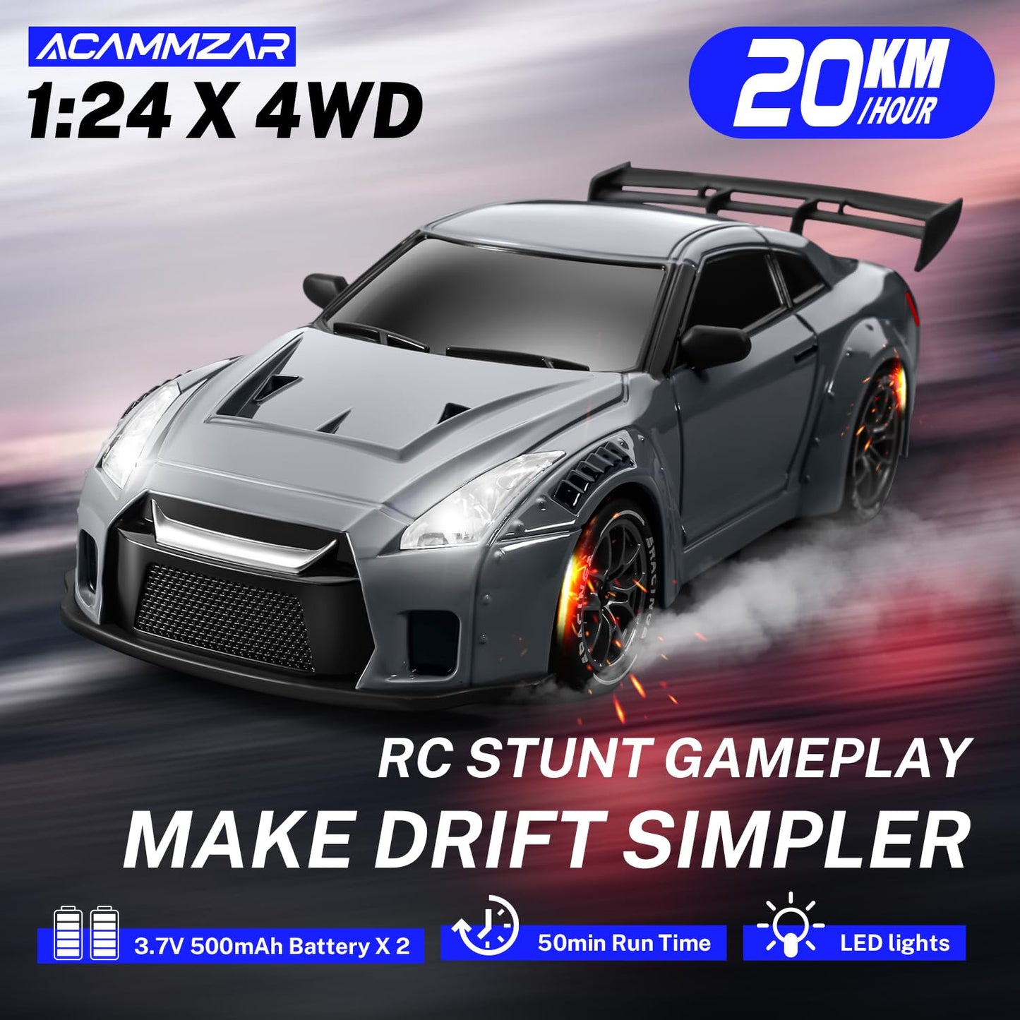 ACAMMZAR RC Drift Car, 1:24 Remote Control Car for Kids