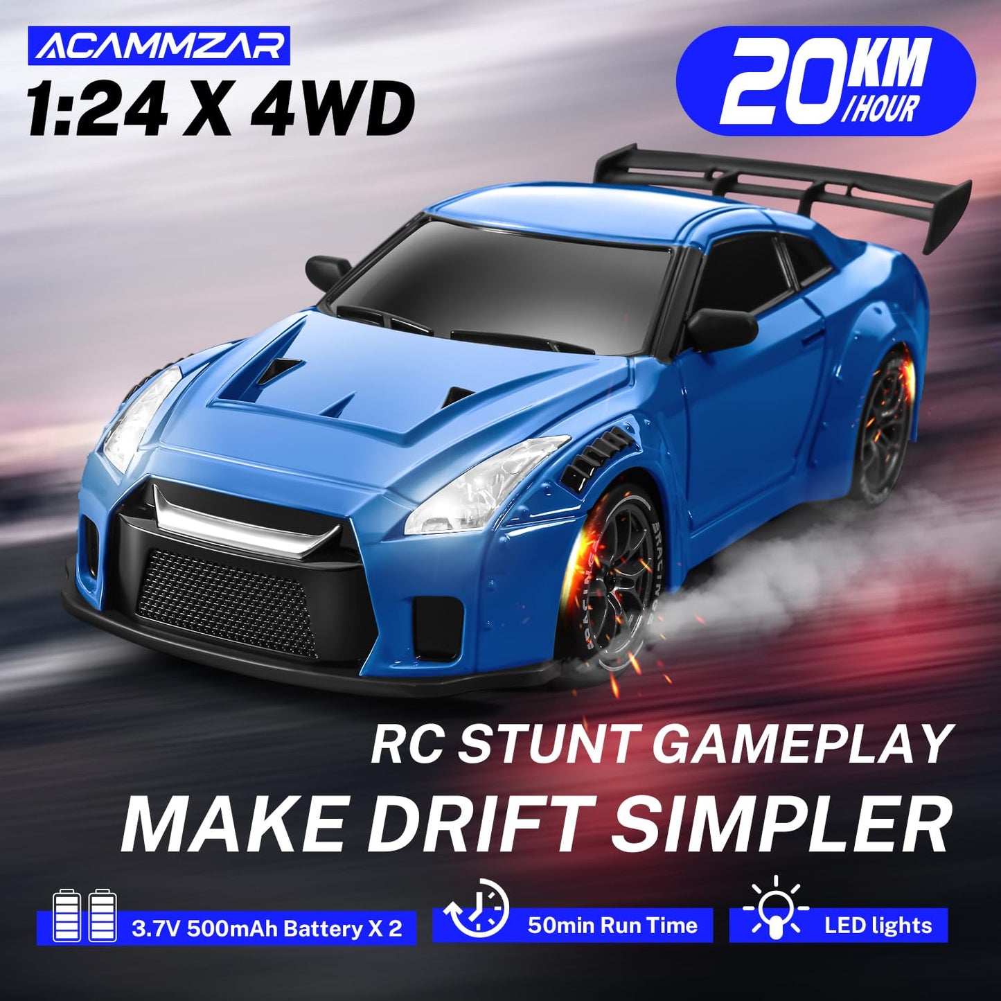 ACAMMZAR RC Drift Car, 1:24 Remote Control Car for Kids