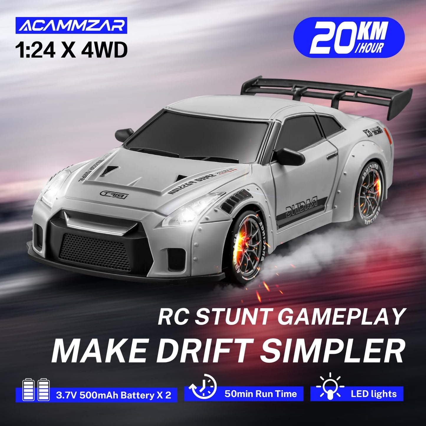 ACAMMZAR RC Drift Car, 1:24 Remote Control Car for Kids