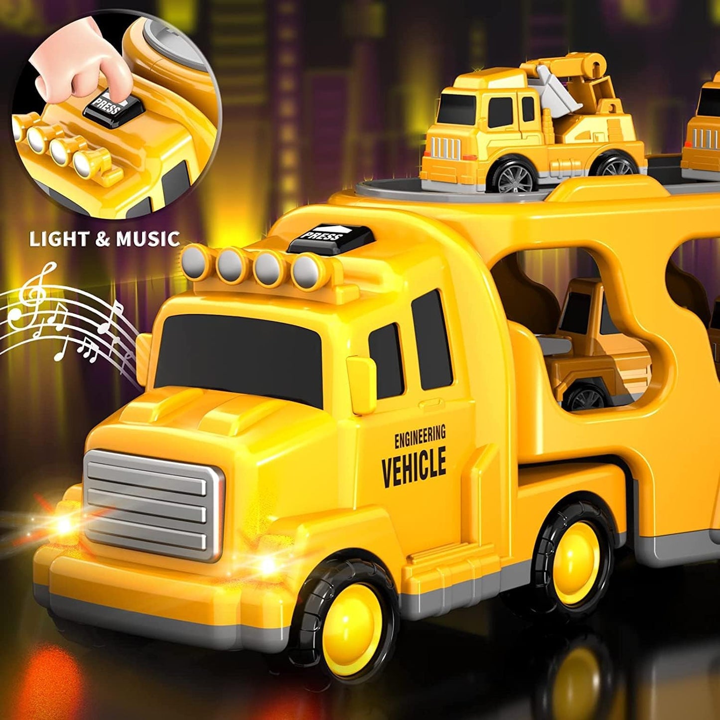 KukuFun Kids Construction Car Toy Truck for Toddlers Boys Girls 1 2 3 4 5 6 Years Old, 5 in 1 Toddler Trucks Toys for Boys Age 1-3 3-5, Boy Toys Christmas Birthday Gift Car Sets with Light Sound