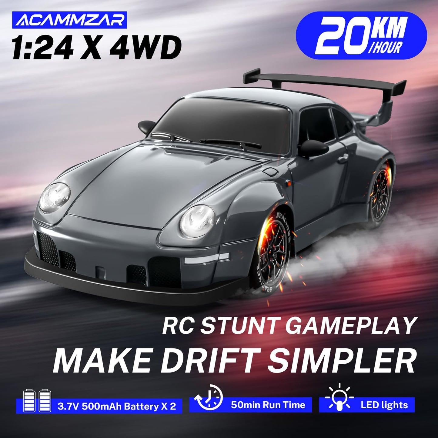ACAMMZAR RC Drift Car, 1:24 Remote Control Car for Kids