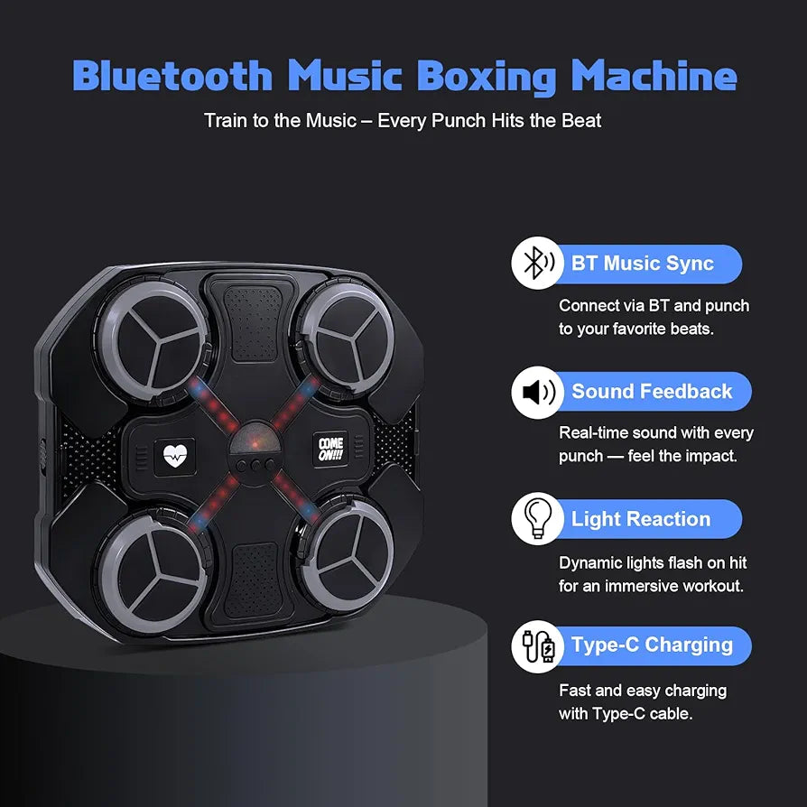 Smart Music Boxing Machine - Bluetooth Wall Mounted Punching Equipment, 3 Speed Levels, Sync LED Lights, USB Charging, Kid-Safe ABS with Boxing Gloves Gift