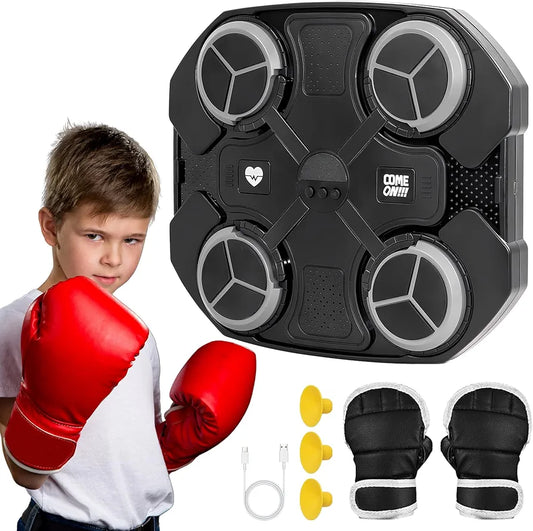 Smart Music Boxing Machine - Bluetooth Wall Mounted Punching Equipment, 3 Speed Levels, Sync LED Lights, USB Charging, Kid-Safe ABS with Boxing Gloves Gift