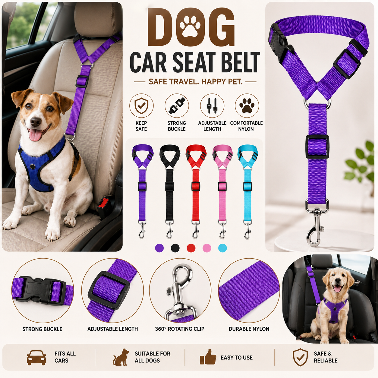 Dog Car Seat Belt Adjustable