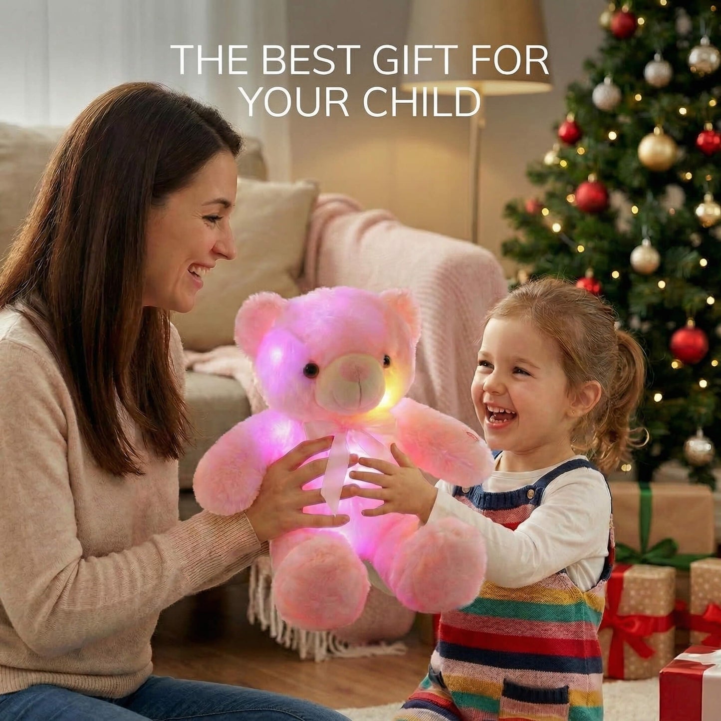 Light Up Teddy Bear Stuffed Animal 18" LED Glow Plush Toy with Night Light