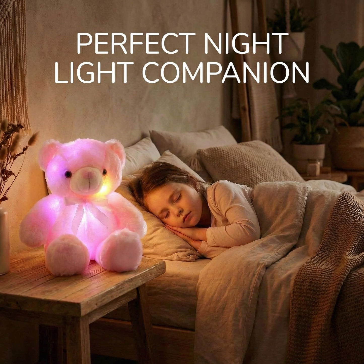 Light Up Teddy Bear Stuffed Animal 18" LED Glow Plush Toy with Night Light