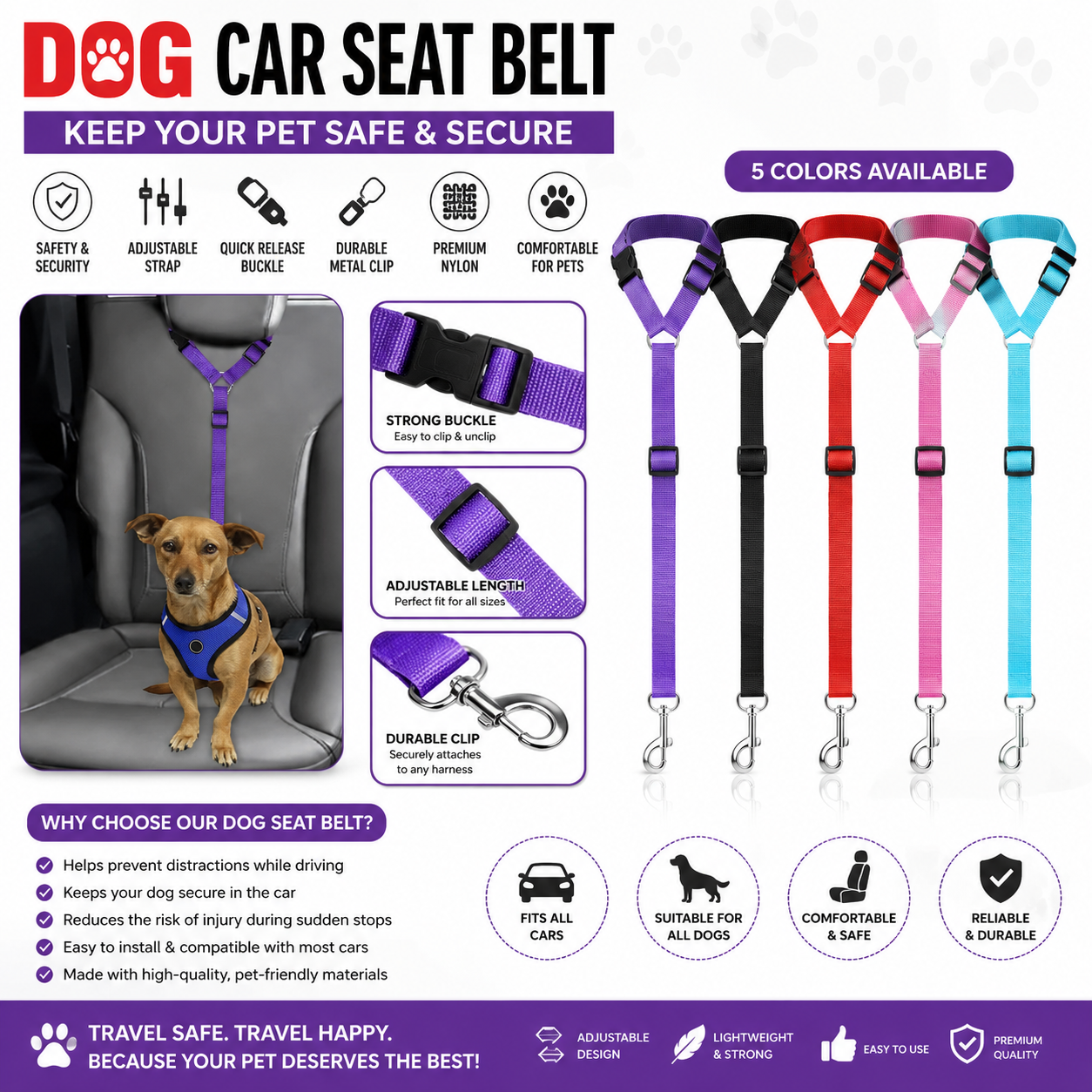 Dog Car Seat Belt Adjustable