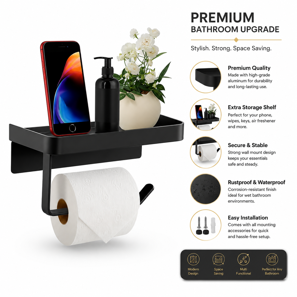 Wall Mounted Toilet Roll Holder