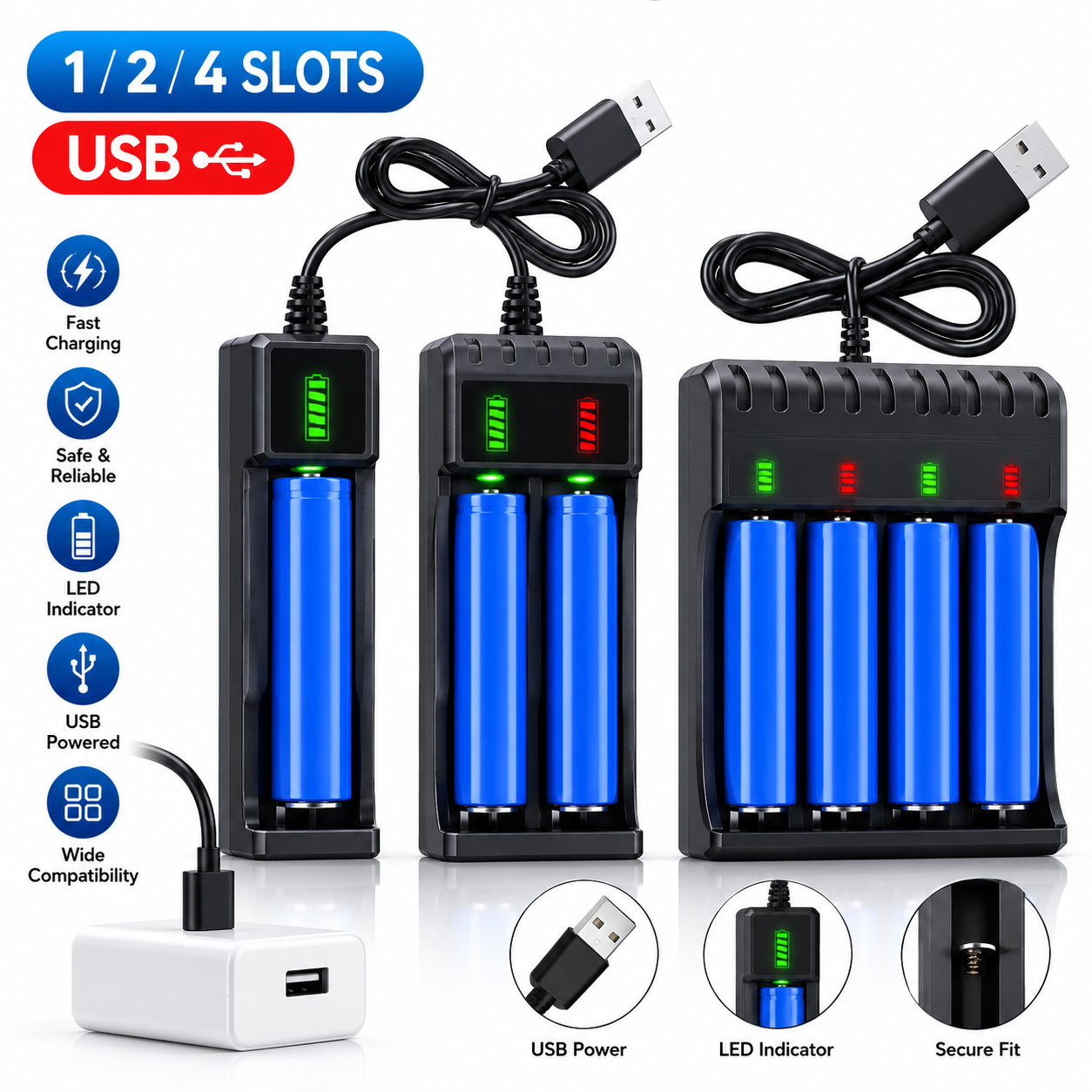 Lithium Battery Charger USB Smart Charger